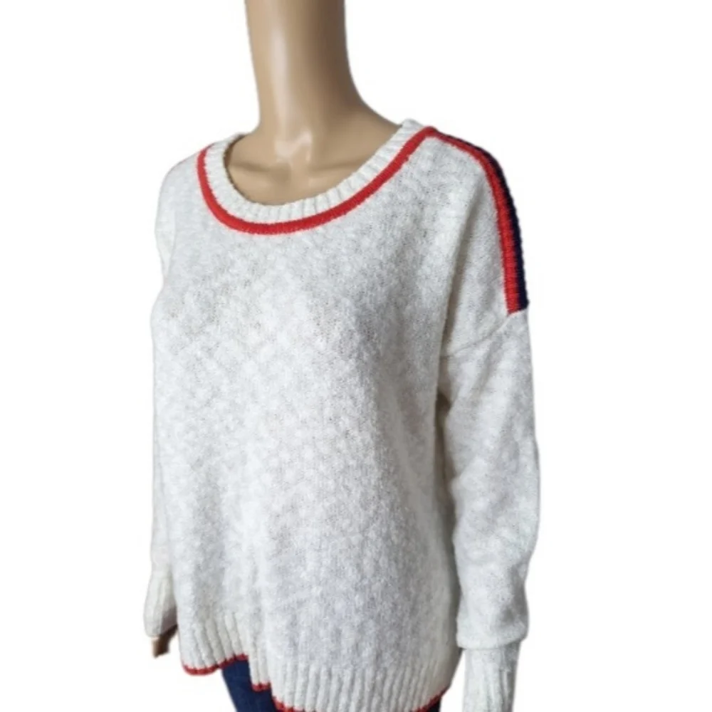 American Eagle Outfitters White Sweater with Red and Blue Stripes XS